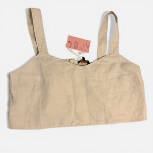 Quince 100% Linen Corset Crop Top Cream Size L Minimalist Lagenlook Button Back